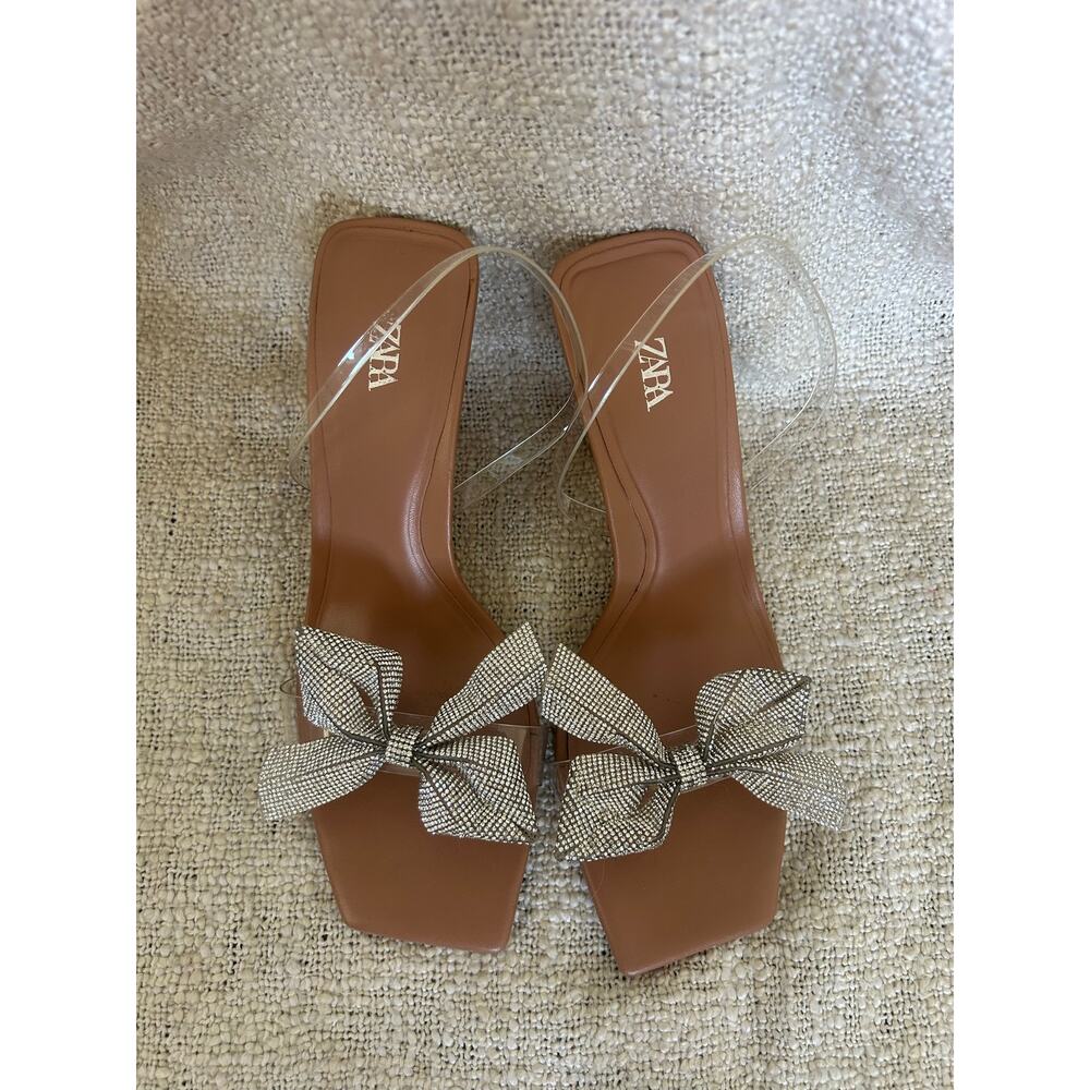 Zara Bow Trim Clear Vinyl Open Toe Slingback Heels Size 38 (7.5)